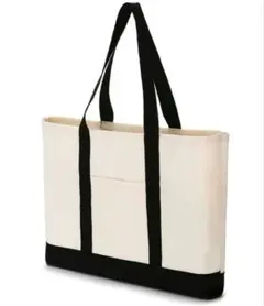 【新品未使用】キャンバス トートバッグ 生成り ブラック バイカラー 大容量のサムネイル
