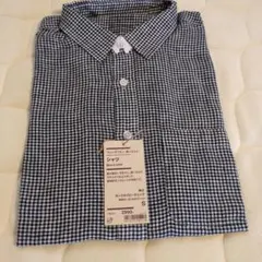 【新品】無印　フレンチリネン ダークネイビーチェック メンズシャツ S