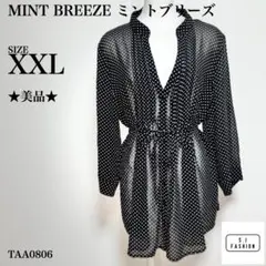 ミントブリーズ ドット柄 ウエスト紐付き シアーブラウス 2XL ブラックのサムネイル