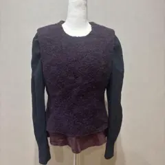 紫色、袖ネイビー長袖トップス、ビームストップス