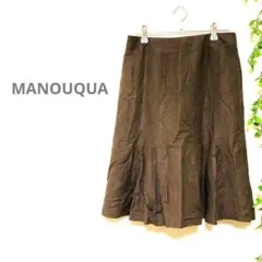 【MANOUQUA/マノーク】ひざ丈マーメイドスカート　ブラウン　麻混キュプラのサムネイル