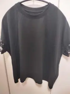 袖レース切り替え 半袖Tシャツ ブラックのサムネイル