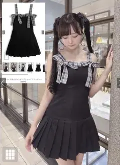 チェック柄ダブルリボンプリーツミニワンピース tg928