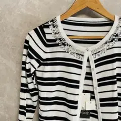 ビジュー付 カーディガン ボーダー 薄手