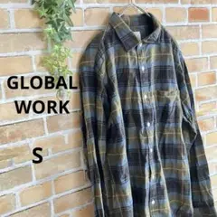 【グローバルワーク】フランネル チェック柄 長袖シャツ　S 綿100%