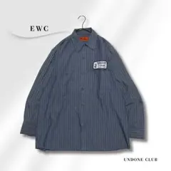 ワークシャツ 企業ロゴ 刺繍 ストライプ グレー 古着