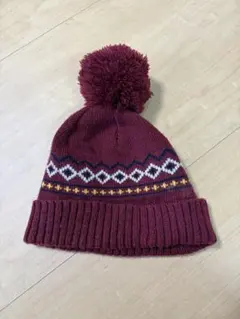 BEAMS HEART ビームス　ニット帽 ボンボン付き ワインレッドのサムネイル