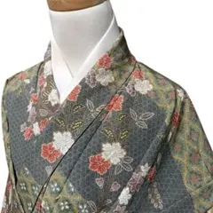 美品 2点セット 正絹 単衣 小紋 更紗 名古屋帯付き 裄70 トールサイズ