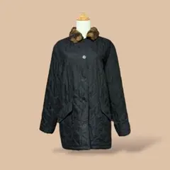 ローレンラルフローレンファーキルティングジャケットコートミディ丈ブラック黒M古着