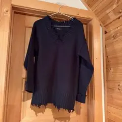 one way Vネックニット ブラック
