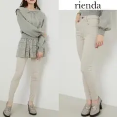 リエンダ フリーシェイプ カラー デニム スキニー パンツ ライトベージュ