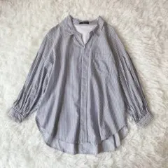 ジーナシス　ストライプ　8分袖シャツ　パフスリーブ　F