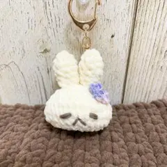 ＊もちもちうさぎのあみぐるみキーホルダー＊お花付き