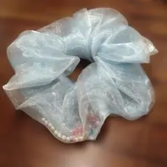 水色ラメシフォンシュシュ