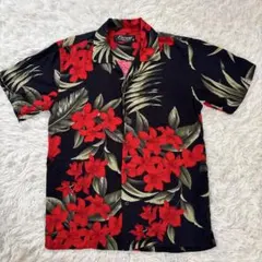 アロハシャツ US Mサイズ Favant レーヨン 黒/赤花のサムネイル