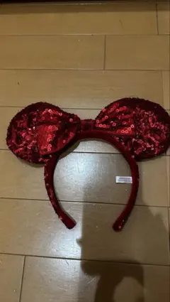 赤いスパンコール ミッキー耳カチューシャ