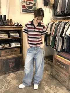 8SM8 LEYTON HOUSE ボーダー柄　90'sポロシャツ　M 古着 USA 古着 90S DOCKERS ドッカーズ アクリルニット 長袖 ニット