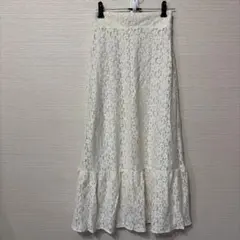 新品タグ付き　アイボリー レース フリル裾 ロングスカート