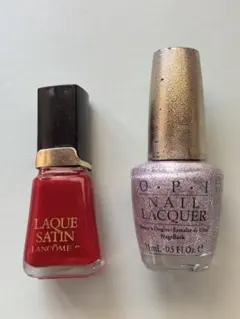 Lancôme レッド & OPI ラメ入りピンク ネイルカラーセット