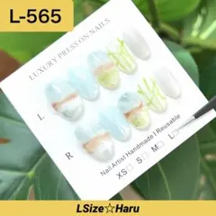 【L-565】ミント×水光マグネット♡ ニュアンスチェックネイルチップ［L］