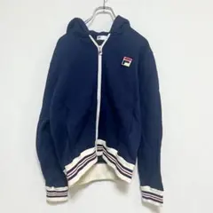 FILA フィラ フード付きパーカー ジップアップ コットン ネイビー 紺 M