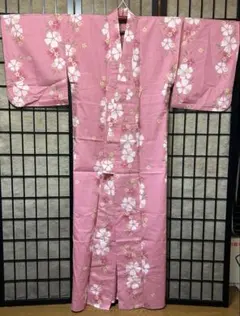 撫松庵 浴衣単品☆桃色の地に流れる大小の撫子柄 レトロでモダンのサムネイル