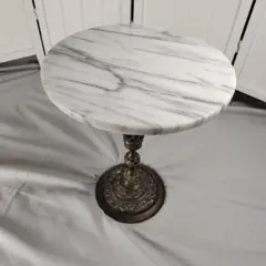 【匿名発送】アンティーク　レトロ　花台　大理石様　円形　サイドテーブル