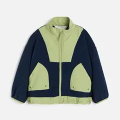 H&M キッズ オーバーサイズフリースジャケット ネイビー ライムグリーン