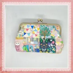 ハンドメイド　がま口ポーチ　ユキエモン　アニバーサリーパッチワーク　マルチカラー