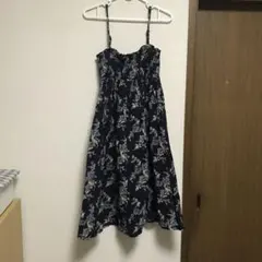 胸元シャーリング　麻混　キャミワンピース　Mサイズ