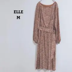 エル　ワンピース　花柄　ミモレ丈　フレア　ウエストベルト　とろみ　長袖　Ｍ