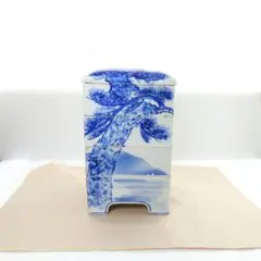 重箱　陶器　染付　インテリア置物　骨董 三洋陶器 龍峰窯 染付花鳥 八角三段重 蓋付き重ね鉢 おせち器