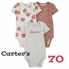 【新品未使用】半袖ロンパース70/女の子/小花柄/リンゴ/ベビー肌着/3枚セット