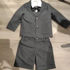 キッズ フォーマルスーツ・ブレザー グレー チェック柄 蝶ネクタイ