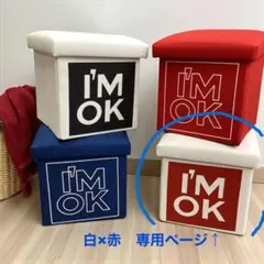 新品　ロンハーマン　I'M OK ボックス型スツール 収納　　白×赤