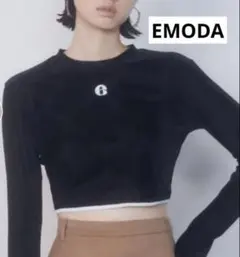 【美品】 EMODA ポイントロゴ ベロア クロップトップス ショート丈 F