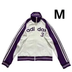 Adidas トラックジャケット M 白 紫 ナンバリング ロゴ レディース