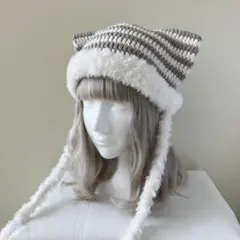 カフェオレな猫耳ニット帽　ハンドメイド