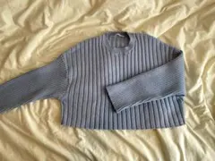 【KBF】リブ編み クロップドセーター 長袖　ブルー 水色　ニット　春