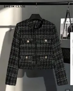 SHEIN ツイードジャケット　韓国　高見え　ブラック　L〜XL 新品未使用