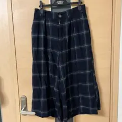 ネイビー チェック柄 ガウチョパンツ　ワイド