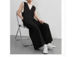 ブラック Vネック オールインワン　Fサイズ