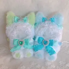 c13 ぬい服 10-12cm ちびぐるみ 着ぐるみ おすわり 緑水色メイドねこ c13 ぬい服 10-12cm ちびぐるみ 着ぐるみ おすわり 緑水色メイドねこ