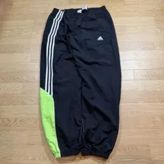 00s アディダス トラックパンツ ナイロン ジャージ 黒 蛍光グリーン