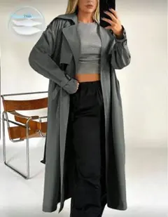 SHEIN EZwear 秋冬用 ダブルブレスト ベルト付きトレンチコートのサムネイル