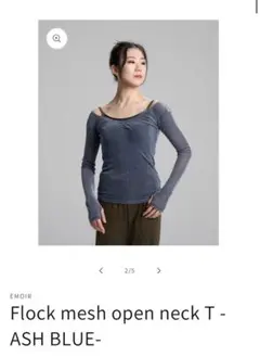 新品未使用　EMOIR エモア　フロックメッシュオープンネックT アッシュブルー