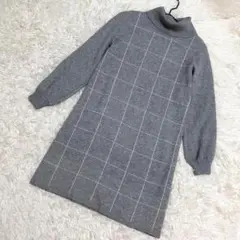 RD✨超美品　ニットワンピース　タートルネック　グラフチェック　グレー（M相当）