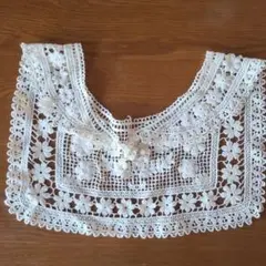 ホワイトレース つけ襟 花柄刺繍
