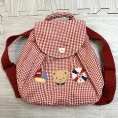 ファミリア リュック ベビー キッズ 赤チェック クマ刺繍