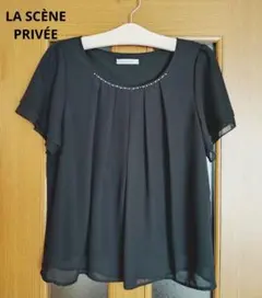 【LA SCÈNE PRIVÉE】黒 ビジュー付き 半袖 ブラウス L